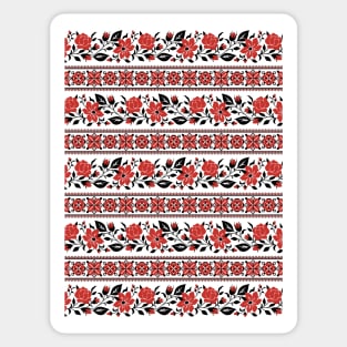 Print with Red Rose and Mallow Inspired by Ukrainian Traditional Embroidery Sticker